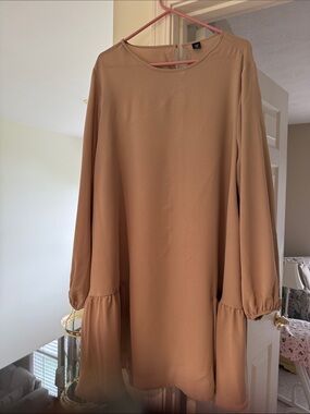 SHEIN Long Sleeve A-Line Dress in Camel Brown